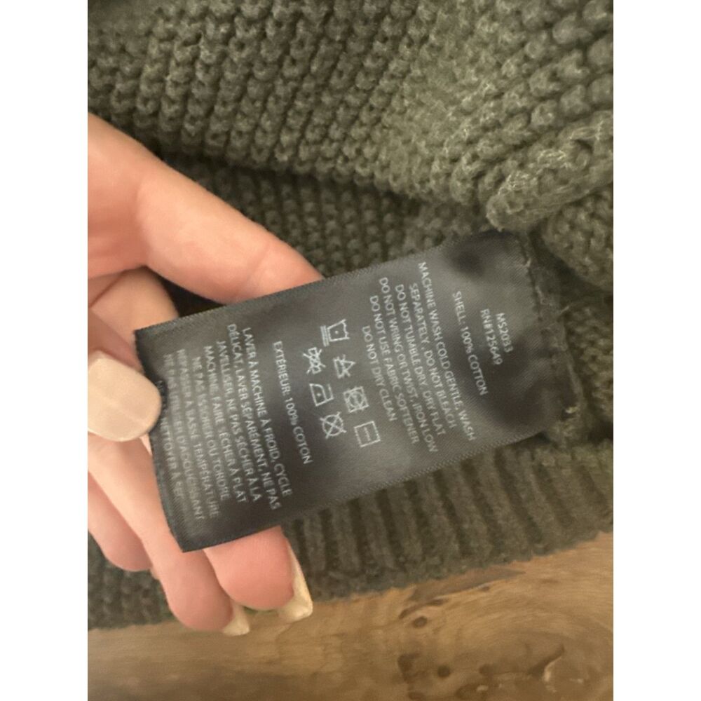 AETHER L cotton green shaker-stitch fisherman rib waffle knit crewneck sweater - Picture 3 of 7